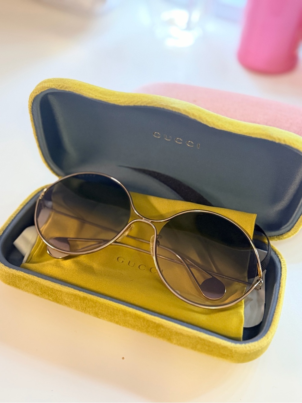 Gucci Women's Gold Frame Brown Gradient Aviator Sunglasses